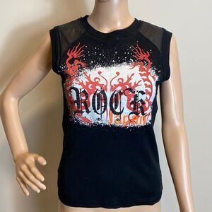 United Colors Of Benetton Rock Japan black cotton sleeveless Graphic Tee size S